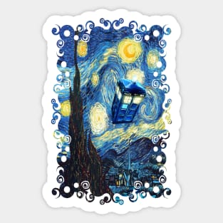 Blue Phone booth starry the night Sticker